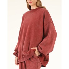 5377 - 3 Iplik Soft Yıkamalı Salaş Basic Kadın Sweatshirt