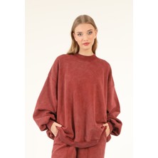 5377 - 3 Iplik Soft Yıkamalı Salaş Basic Kadın Sweatshirt