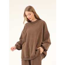 5377 - 3 Iplik Soft Yıkamalı Salaş Basic Kadın Sweatshirt