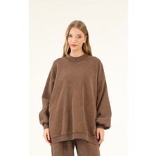 5377 - 3 Iplik Soft Yıkamalı Salaş Basic Kadın Sweatshirt