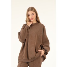 5377 - 3 Iplik Soft Yıkamalı Salaş Basic Kadın Sweatshirt