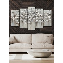 5 Parça Kabartma Görünümlü Çiçekler Duvar Dekoru Salon Oturma Yatak Odası Ofis Antre Için Tablo Seti