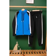 Unisex Şerit Detaylı Kapüşonlu Çocuk Eşofman Takımı