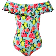 Look Me Kayık Yaka Meyve Desenli Fırfırlı Kız Çocuk Mayo By Nessi Byrd