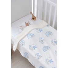 Tuğba Kuğu Peluş Çift Yüz Battaniye - Mavi Yıldız ve Gökkuşağı