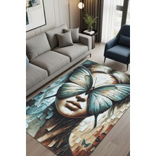 The Reef Design Sürreal Kelebek Desenli ve Kadın Desenli Moder Desenli Halı Oturma Banyo Halısı
