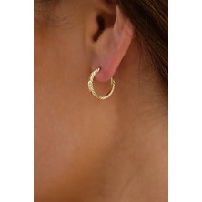 14 Ayar Altın Desenli Gizli Kilit Halka Küpe