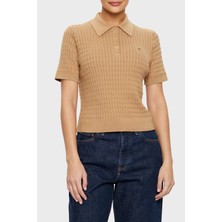 Tommy Hilfiger Pamuklu Regular Fit Düğmeli Polo Yaka Kısa Örme Kazak Bayan Kazak WW0WW43957 Rbc