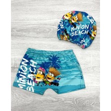 Cg Kids Minion Minyonlar Beach Erkek Çocuk Deniz Şortu ve Bone Takım