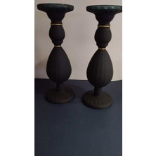 2'li Siyah Cam Mumluk Italyan Alt Çap 11CM Üst Çap 10CM Yükseklik 30CM