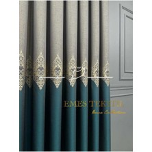 Taş - Yeşil Pano Fon Perde, Lüks Desenli Perde,blackout 1*3 Sık Pile,(Tek Kanat)