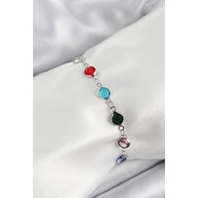 Pirinç Gümüş Renk Karışık Renk Zirkon Taşlı Kadın Bileklik