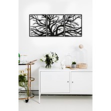Siyah Ahşap 3 Parça Ağaç Duvar Dekoru Salon Oturma Yatak Odası Için 90 x 40 cm Tablo