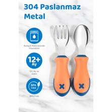 Guqqo Bebek Çatal Kaşık Seti, Paslanmaz Çelik, Turuncu