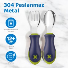 Guqqo Bebek Çatal Kaşık Seti, Paslanmaz Çelik, Mavi