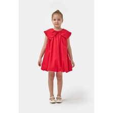 Kız Çocuk Pamuklu  Fiyonk Yaka Balon Etek Elbise