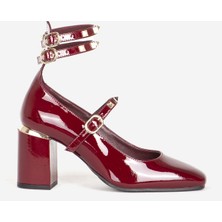 Dericlub Kadın Kare Burunlu Bilek Bağlama Platform Topuklu Ayakkabı Pl 23023 Cherry