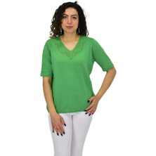 Kadın Yarım Kol V Yaka Yaka Sırt Detaylı Triko Tişöt 12837 BGL-ST04658