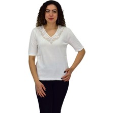 Kadın Yarım Kol V Yaka Yaka Sırt Detaylı Triko Tişöt 12835 BGL-ST04657