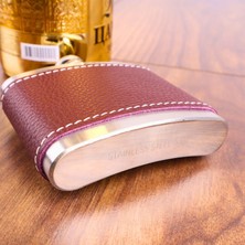 Perlotus 5 OZ-150 cc Hunili Kahve Brown Deri Kılıf Çelik Viski Içki Konyak Matarası