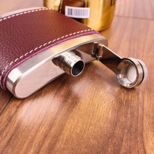 Perlotus 5 OZ-150 cc Hunili Kahve Brown Deri Kılıf Çelik Viski Içki Konyak Matarası