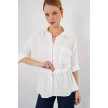 Arben Boutique Fermuarlı Gömlek 0721 - Beyaz