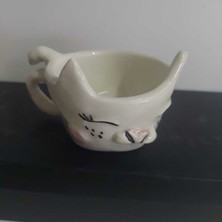 Küçük Kupa Yükseklik 8cm Genişlik 12CM Seramik El Yapım Beyaz Kedi 1 Adet