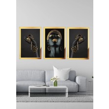 Pleksi Çerçeveli  Afrikalı Kadın 3lü Tablo Salon Oturma Yatak Odası Ofis Antre Için Duvar Dekoru