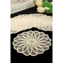 6 Adet Yelpaze Krem Gold Simli Bardak Altlığı & Kokteyl Peçetesi