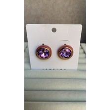Küpe Rodyum  Kaplama Pembe-Mor-Gold Karışımdan Oluşan Şık Küpe 14 K Renk