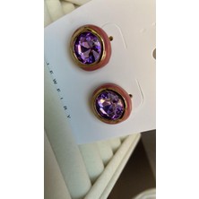 Küpe Rodyum  Kaplama Pembe-Mor-Gold Karışımdan Oluşan Şık Küpe 14 K Renk