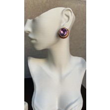 Küpe Rodyum  Kaplama Pembe-Mor-Gold Karışımdan Oluşan Şık Küpe 14 K Renk