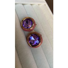 Küpe Rodyum  Kaplama Pembe-Mor-Gold Karışımdan Oluşan Şık Küpe 14 K Renk