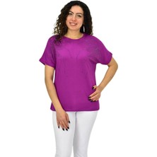 Kadın Yarım Kol Sıfıryaka Taşlı Likralı Tişöt  BGL-ST04655