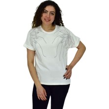 Kadın Yarım Kol Sıfıryaka Taşlı Likralı Tişöt  BGL-ST04655