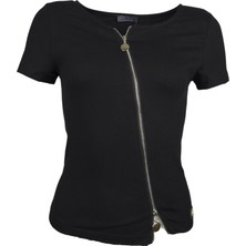 Fermuar Detaylı Kısa Kol T-Shirt / Şık ve Tarz Dekolteni Kendin Belirle