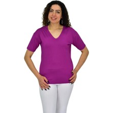 Kadın Yarım Kol V Yaka Likralı Tişöt  BGL-ST04651