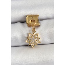316L Çelik Sallantılı Zirkon Taşlı Yıldız Model Gold Renk Nomination Charm