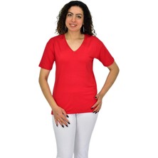 Kadın Yarım Kol V Yaka Likralı Tişöt  BGL-ST04651