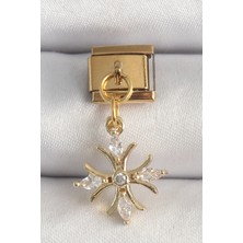 316L Çelik Gold Renk Sallantı Zirkon Taşlı Kar Tanesi Model Nomination Charm