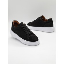 Trendche %100 Deri Günlük Erkek Sneaker RM-25001 Siyah-Beyaz Nubuk