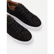 Trendche %100 Deri Günlük Erkek Sneaker RM-25001 Siyah-Beyaz Nubuk