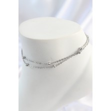 316L Çelik Gümüş Renk 2'li Topçuk Detay Zincir Model Kadın Halhal