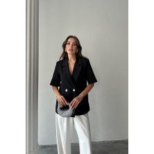 AYDOGANTICARET44 Siyah Kısa Kollu Blazer Ceket