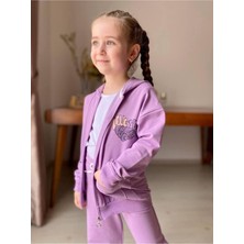 Ki̇z Çocuk Eşofman Taki̇mi̇ 2 Li̇. Boru Paça Farmuarli̇ Kapuşonlu Takim. Love Baski̇li̇ Taki̇m.