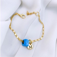 Mavi Cam Harf  Boncuk Bileklik