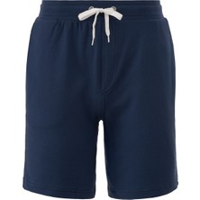 Elemge Pamuklu Erkek Indigo Casual Şort 2 Iplik Yan Cepli Bağcıklı Regular Fit Normal Kalıp Boru Paça Günlük Bermuda