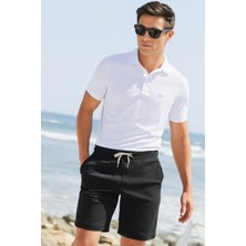 Elemge Pamuklu Erkek Siyah Casual Şort 2 Iplik Yan Cepli Bağcıklı Regular Fit Normal Kalıp Boru Paça Günlük Bermuda