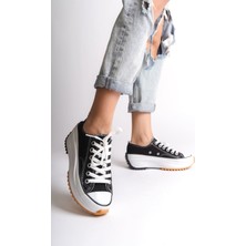 Parıs Bağcıklı Ortopedik Taban Kadın Sneaker Spor Ayakkabı  Tbt - Siyah