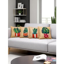 Nunu Teks Çift Tarafı Baskılı Kırlent Kılıfı | Yeşil Bitki Desenli Kırlent Kılıfı | 4'lü Takım Kırlent Kılıfı